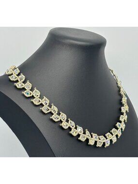 Artisan-Made Beaded Leaves Necklace Collar W/Swarovski Crystals Glass Seed Beads